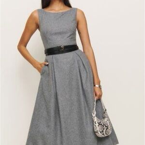 NWT Reformation Valene Elegant Boat Neck Gray Wool Sleeveless Dress Size 12